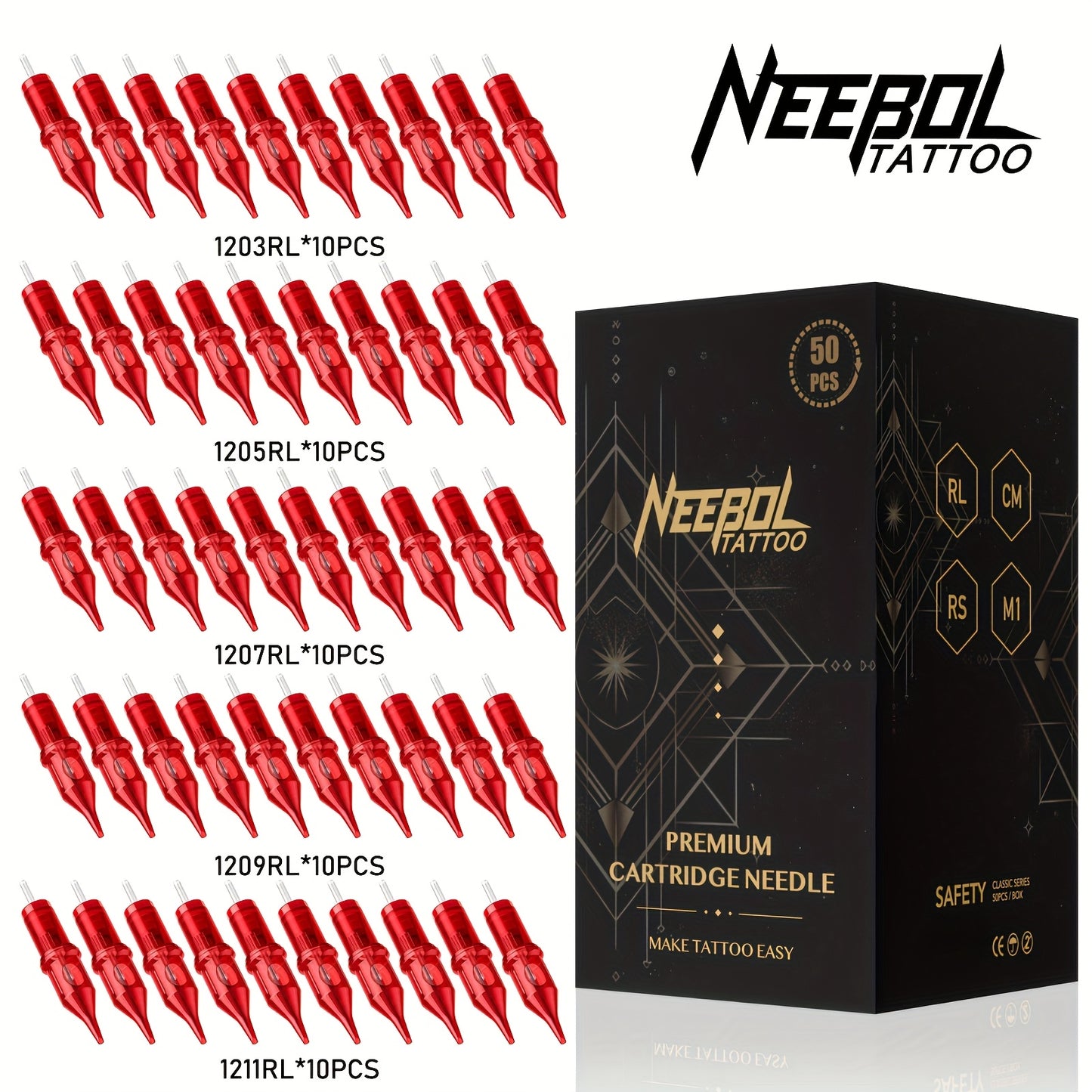 Round Liner & Shader Tattoo Cartridge Needles #10 #12 - Assorted Sizes for Tattooing, Disposable Cartridge Needle Set for Tattoo Supplies & Machine Kits, 20/50pcs