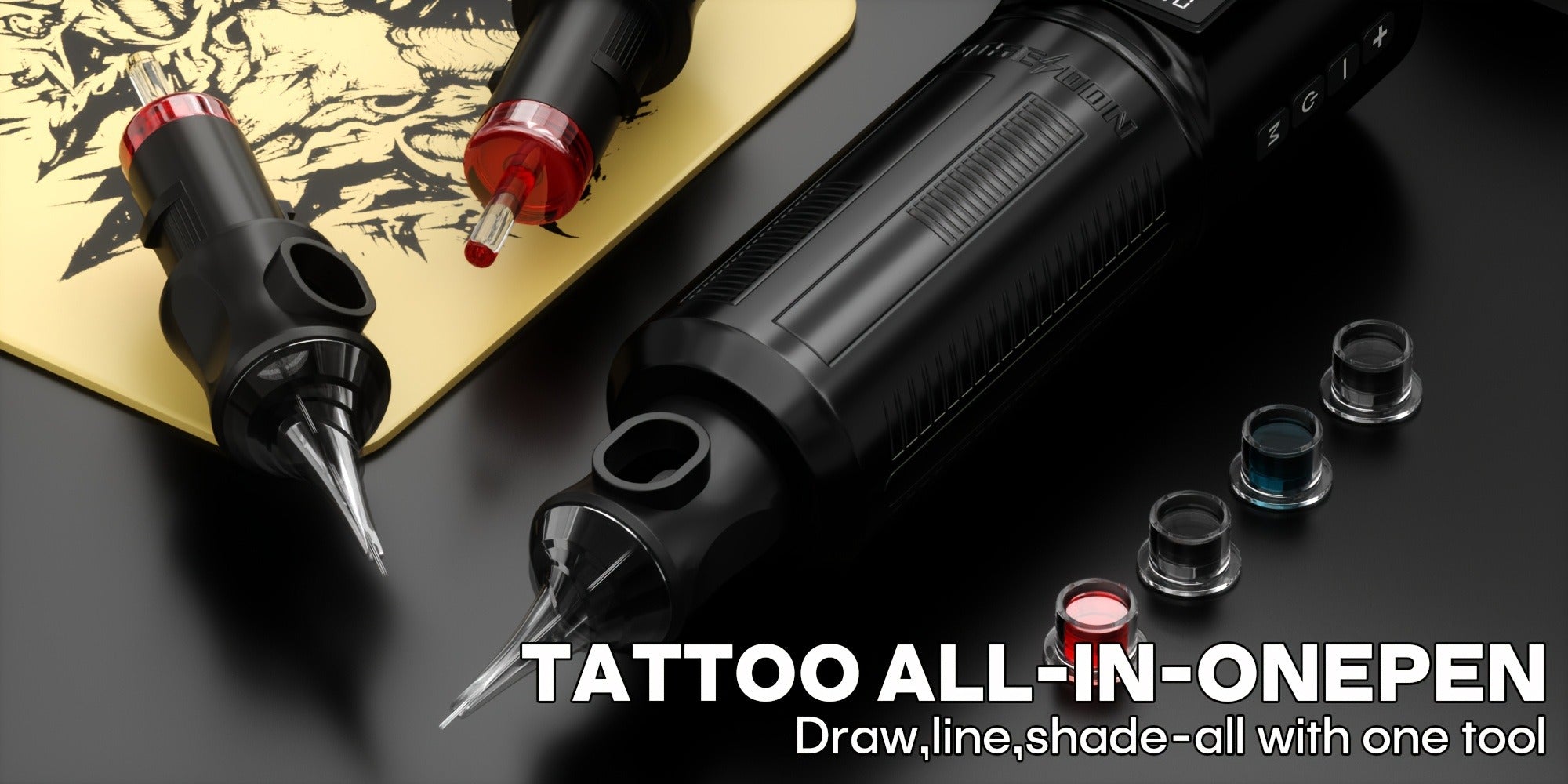 POSEIDON Tattoo Kit, Tattoo Pen Kit, Wireless Rotary Tattoo Gun Kit, LED Color Screen Tattoo Machine Kit 2300Mah with 10pcs Tattoo Cartridge Needles And 11 Tattoo Inks, Tattoo Supplies for Beginners