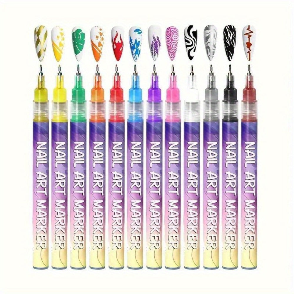 1 Set Nail Doodle Pen, 12-Color Acrylic Paint Pen, Nail Paint Quick Drying Dot Stitching Pen, Precision 3D Doodle Nail Art Pen, Nail Art Pen Set, Quick Drying, Suitable for Home And Salon, Detailed And Long-Lasting Design