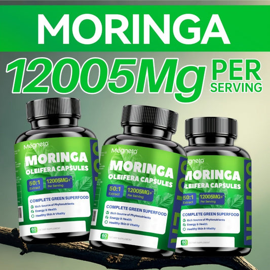 MEGNETA Moringa Powder Capsules - 12000mg Of Rich Moringa Powder - Moringa Supplement for Women&Men Healthy Living - A Natural Green Antioxidant Supplements - Skin Health, Immune System & Energy
