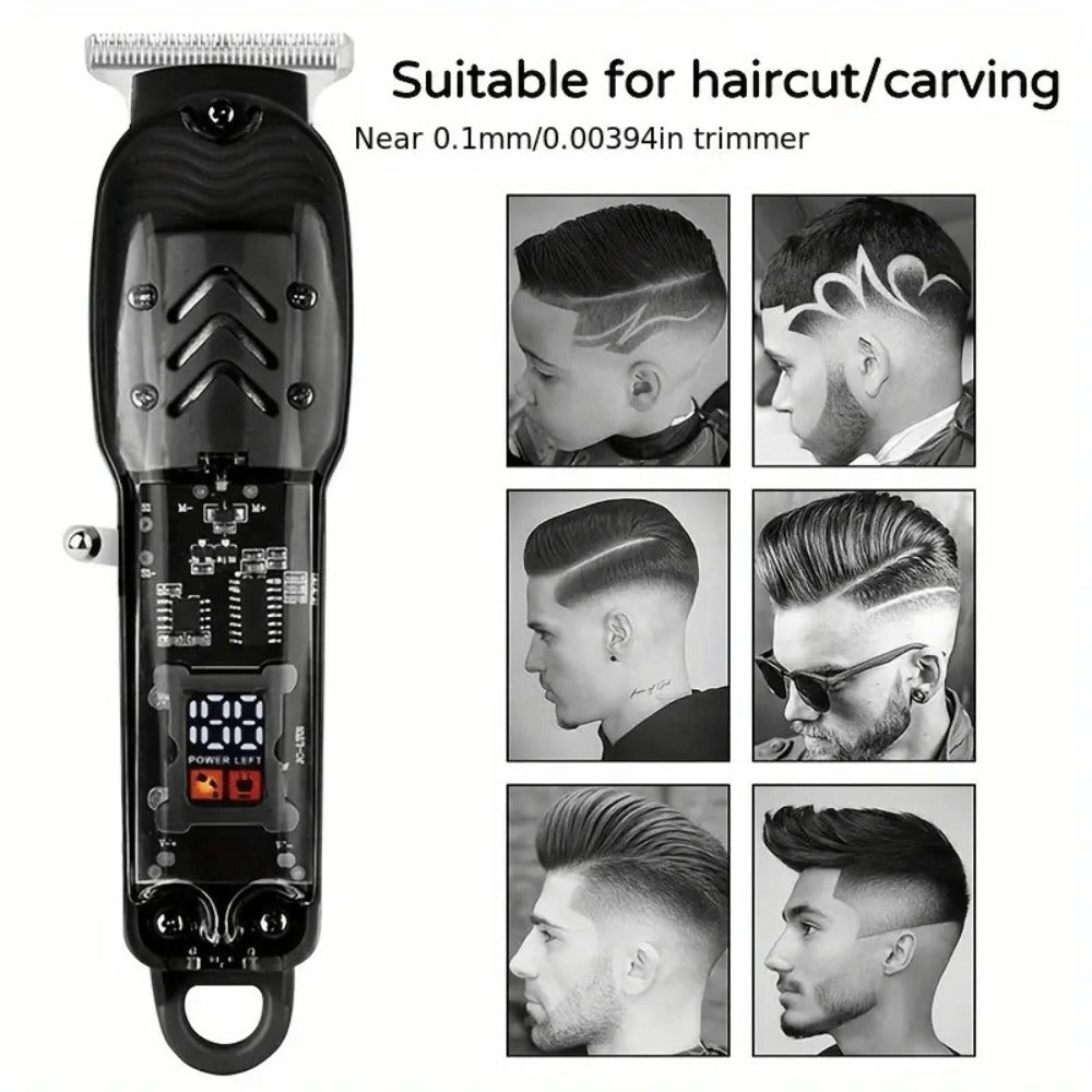 Rechargeable Professional Electric Hair Clipper, Transparent Shell Shaped Hair Trimmer, Portable Haircut Kit for Men Women Salon, with LED Display Screen