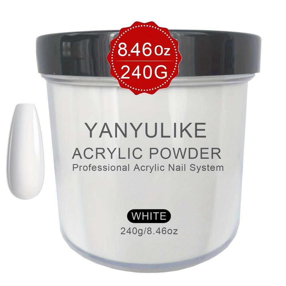 Professional 8oz Acrylic Nail Powder for Instant Nails- No/ Lamp Required, Quick- Powder Suitable for Extensions, 3D Nail Art & Carving (Transparent, White, Pink, Naked Beige)