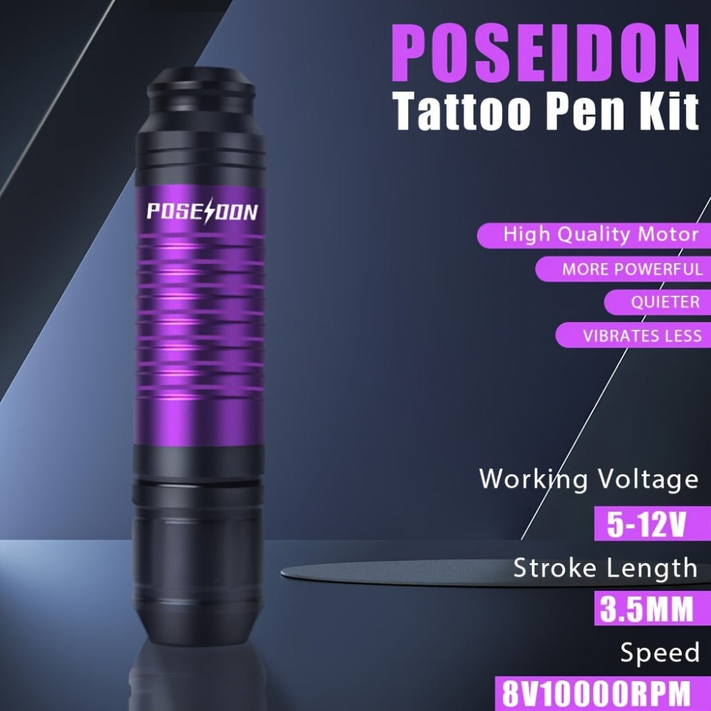POSEIDON Tattoo Pen Kit - Wireless Tattoo Gun Kit, Tattoo Machine Kit With Tattoo Power Supply And 20pcs Tattoo Cartridge Needles, Complete Tattoo Kit Tattoo Supplies For Beginner