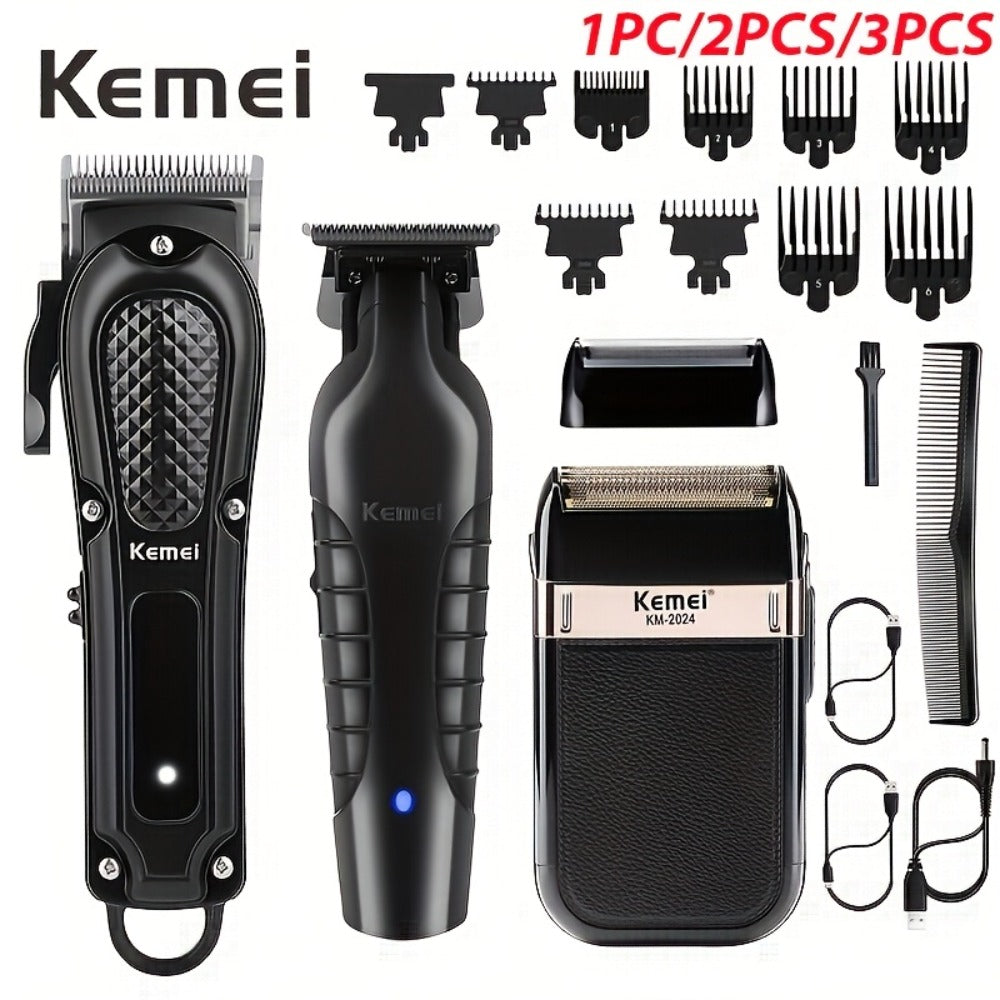 [Perfect Holiday Gift] Kemei Professional Men's Grooming Kit Hair Clipper Beard Trimmer And Reciprocating Shaver Available in Single 2pcs Or 3pcs Set Suitable for Home And Salon Use Perfect Holiday Gift for Dad