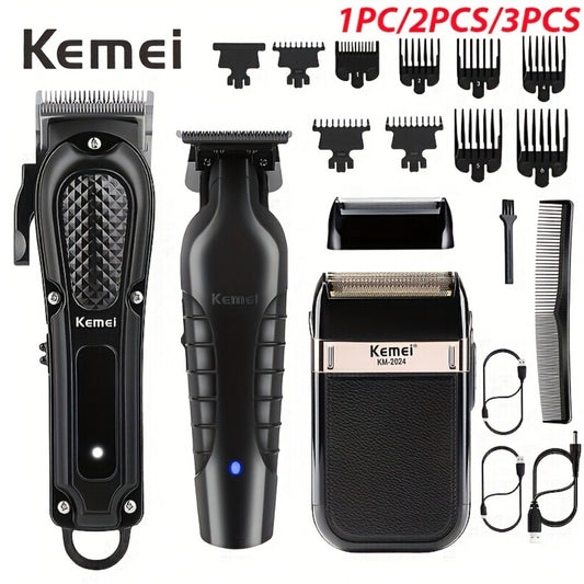 [Perfect Holiday Gift] Kemei Professional Men's Grooming Kit Hair Clipper Beard Trimmer And Reciprocating Shaver Available in Single 2pcs Or 3pcs Set Suitable for Home And Salon Use Perfect Holiday Gift for Dad