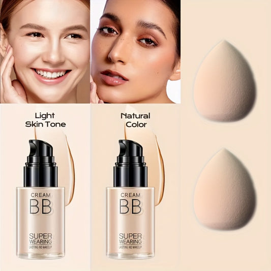 2pcs Set BB Cream Liquid Foundation Complimentary Makeup Egg- Super Wearing, Long-Lasting Flawless Finish, Moisturizing & Isolating, Medium Coverage, Impeccable Cream Women's Cosmetic Set Holiday Gift,, Easter Bonus Gift, Clean Girl