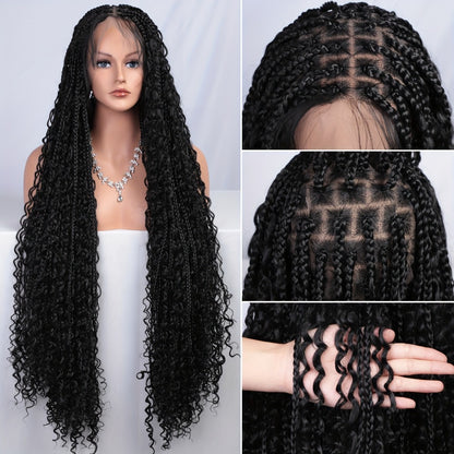Bohemian Box Braids Wig 360 Full Lace Knotless Goddess Braided Wig for Women 36 Inch Synthetic Hair Natural Black Honey Blonde Burgundy Lightweight Breathable Daily Party