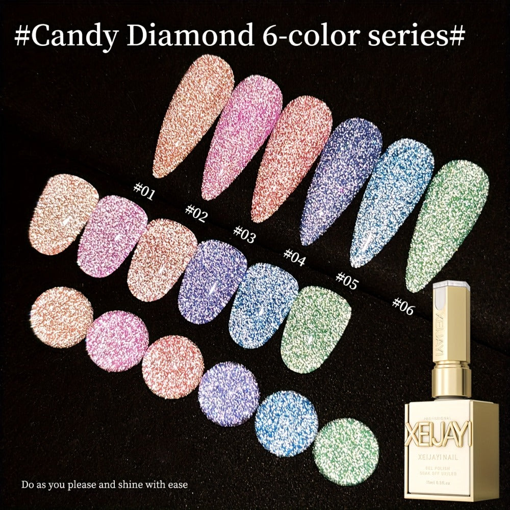 Glamorous Spring Nails Seasonal Manicure Crushed Starlight 6pcs Set 0.51oz Nail Gel Oil Soak LED Nail Polish Salon Women's Nail Tools Four Seasons Fashion