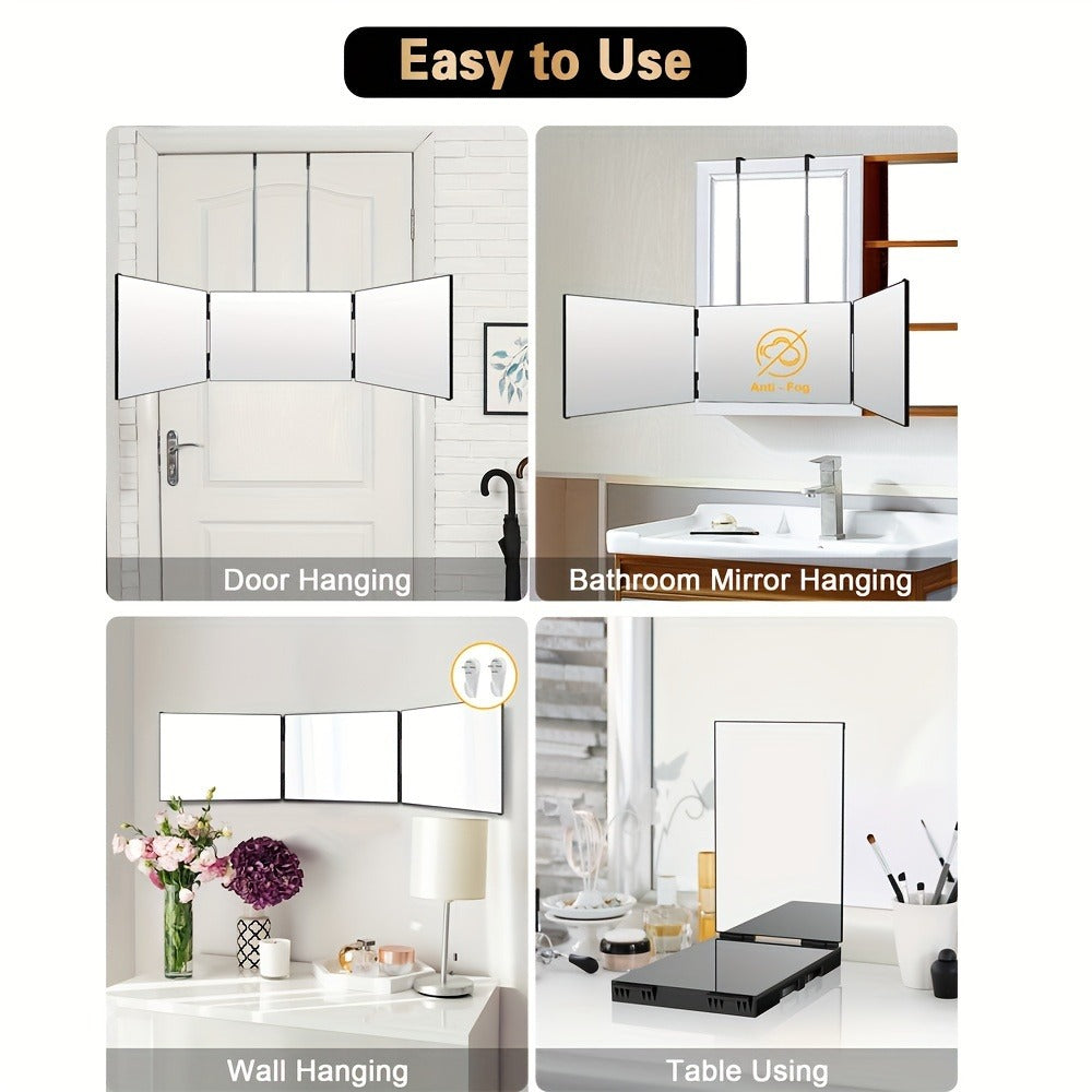 360-Degree Viewing Angle Hair Cutting Mirror, 3-Way Self Haircut Mirror with Clear Anti-Fog HD Glass, USB Rechargeable, Plastic Frame, Beauty And Personal Care Mirror, Wedding Gift, Triple Fold Mirror, Limited Time Discount, Wedding Easter Gifts