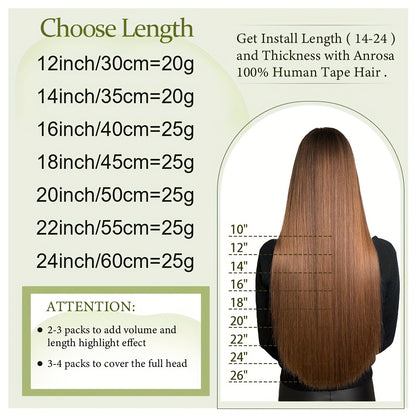 Tape In Hair Extensions Human Hair Brazilian Remy Straight - Invisible Seamless Weft 12-24 Inch Multi-Color Blonde Brown Ombre 10pcs