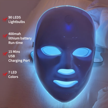 LED Face Mask 7 Color Light Therapy - Photon Skin Rejuvenation Anti-Aging Acne Treatment USB Rechargeable Facial Mask for Women Silicone Pro Version