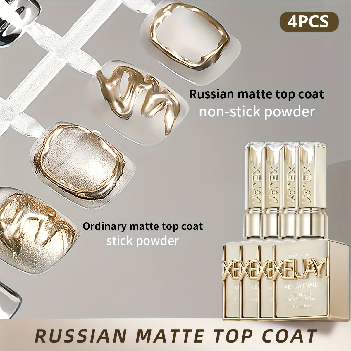 Matte Rubber Top Coat Gel 4Pcs Set Russian Frosted Seal UV LED Nail Art Neon Design Matte Primer Gel Polish Finish Photo Frame Bottle Soak-Off Manicure Kit Gift for Women