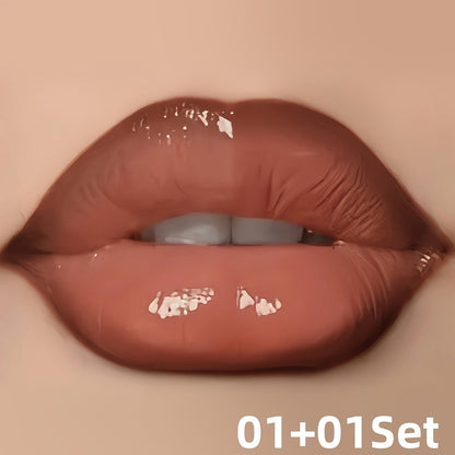 Lip Gloss & Lip Liner Set Hydrating Water-Gloss Dewy Finish - 3D Precision Contour Moisturizing Matte Liner Versatile Everyday Glam Lip Makeup Duo