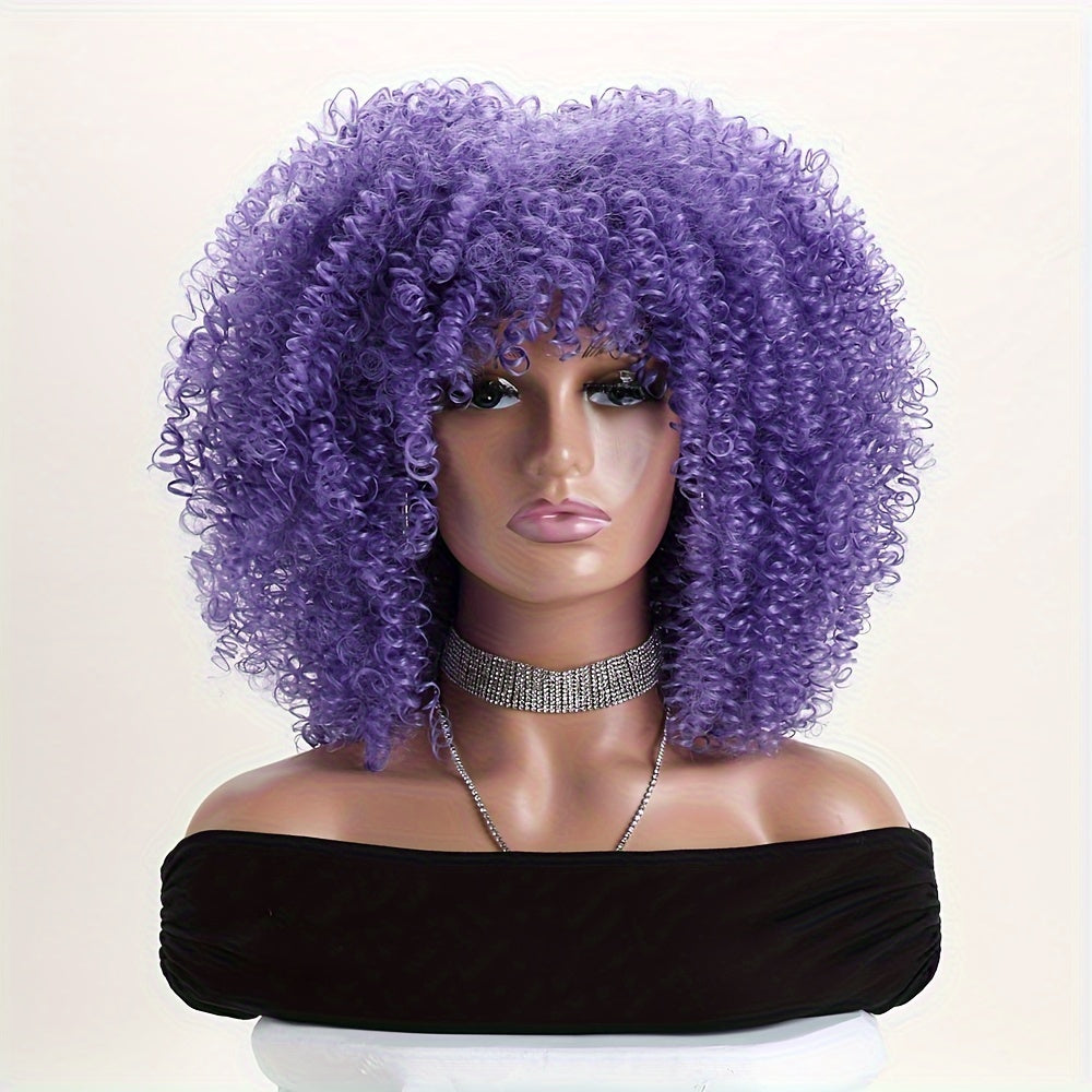 16-inch Short Curly Afro Kinky Curly Red Wig, Women's Fashionable and Elegant Stretchable Net Synthetic Fiber Hair Replacement Wig for Women, Heat-Resistant Fiber Wig Suitable for Daily Wear, Cosplay, Parties, Music Festivals, Weddings, and Balls