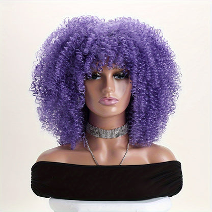 Afro Kinky Curly Wig Synthetic Short 16 Inch — 18 Colors, Heat Resistant, Elastic Net Cap, Women's Fashion Wig for Daily Wear, Cosplay, Party & Music Festival