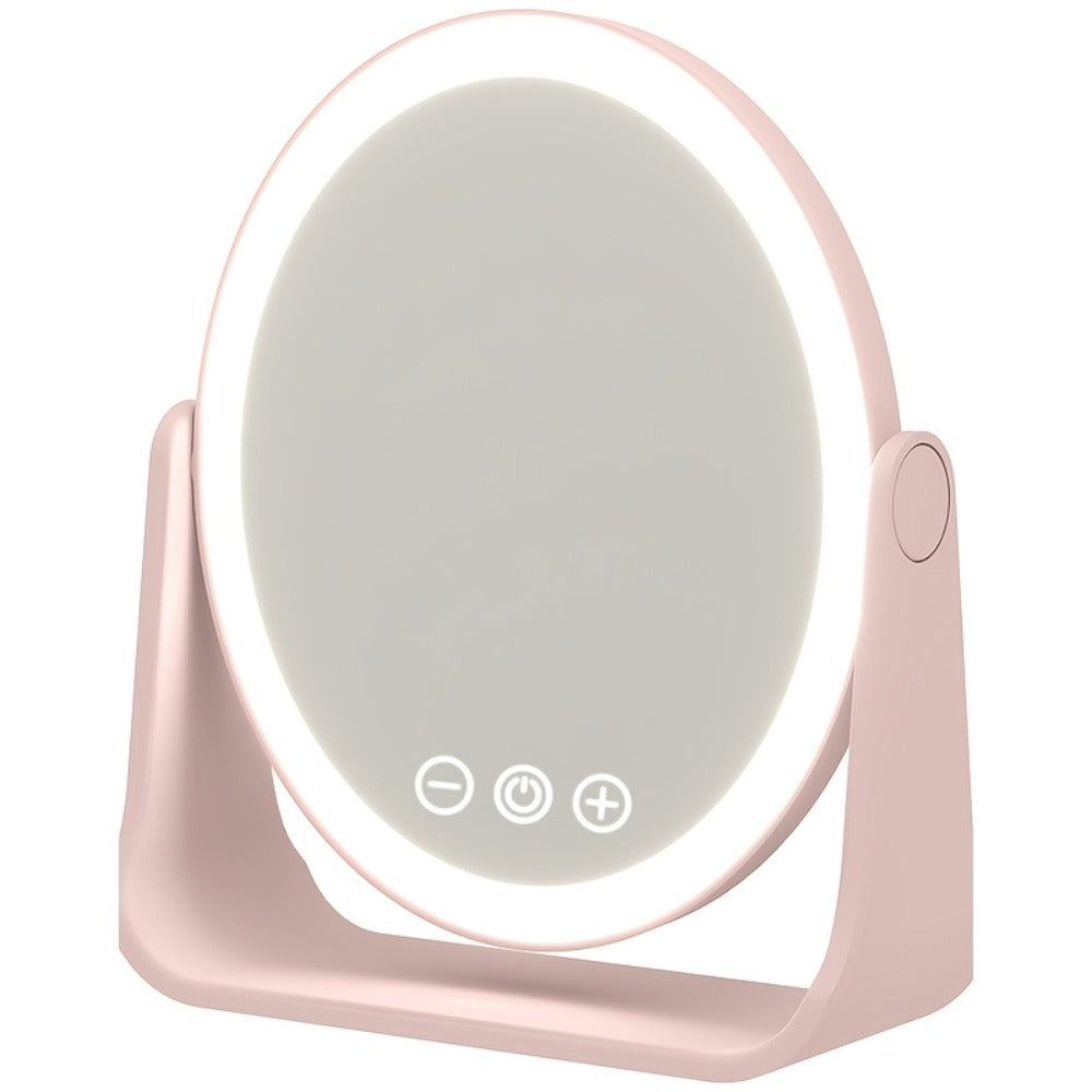 LED Makeup Mirror Folding with Touch Screen - USB Rechargeable Portable Vanity Mirror, Tri-Color Dimmable Lighting, Travel Desk Tabletop Use, Square or Round, Pink or White