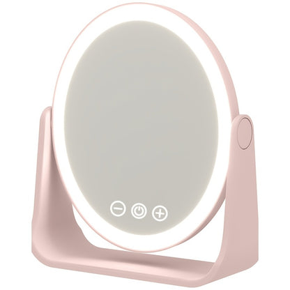 LED Makeup Mirror Folding with Touch Screen - USB Rechargeable Portable Vanity Mirror, Tri-Color Dimmable Lighting, Travel Desk Tabletop Use, Square or Round, Pink or White