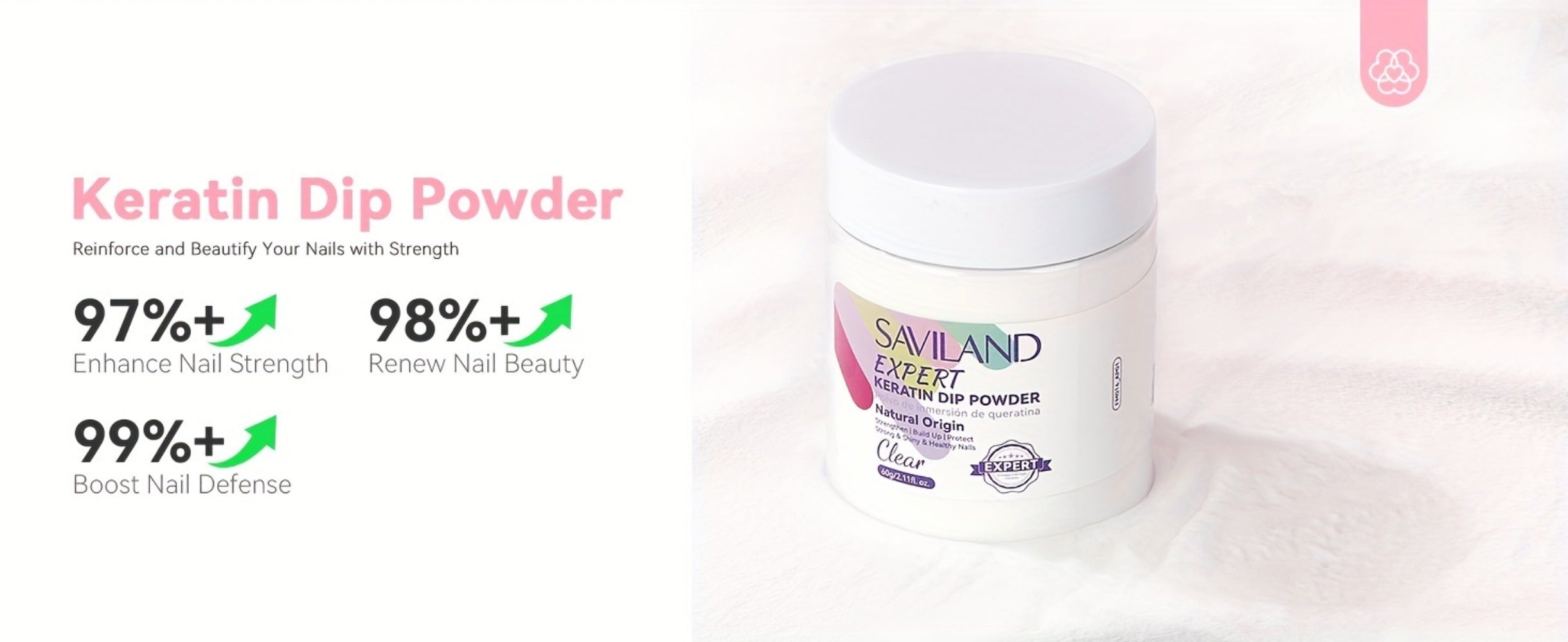 SAVILAND Clear Dip Powder Nail Kit Starter: 60G 2.1Oz Dip Powder for Nails with Dipping Powder Liquid Set Including Dip Base, Activator, And Top Coat. A Professional Dip Nail Kit Ideal for Repairing French Manicures And Nail Art.