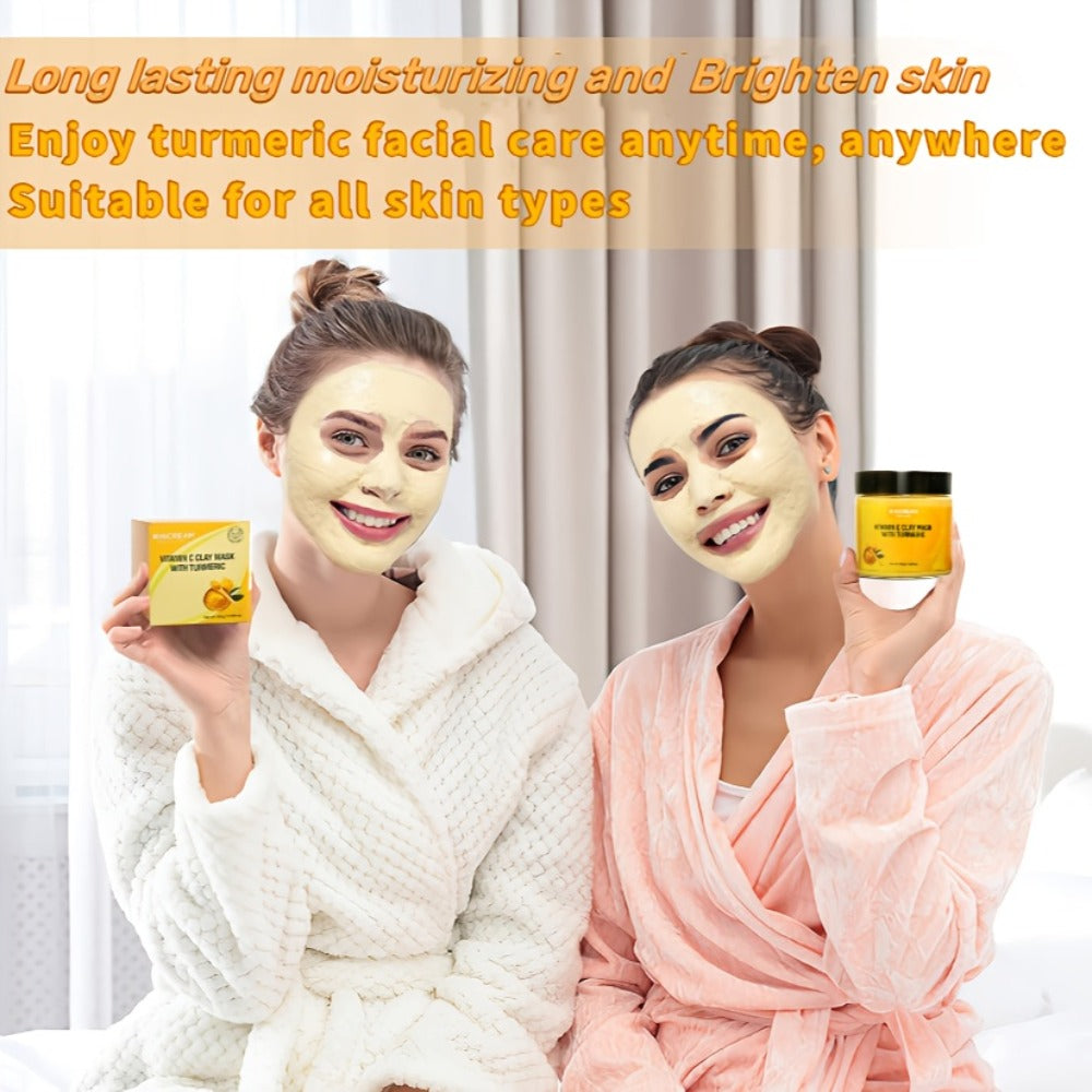 Turmeric Vitamin C Clay Facial Mask 1pc, Deep Cleansing Skin Care Mask for Autumn & Winter, Rich In Kaolin & Aloe for Moisturizing, Brighten Skin, Christmas & Halloween Gifts, Korean Skincare Product, Improve The Look Of