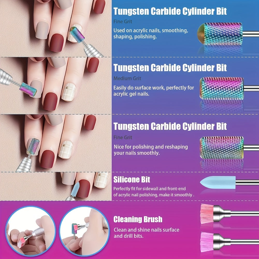 A Set Of Nail Tools And Grinding Heads Advanced Grinding Head Set - for Nail Enhancement, Grinding, Gel And Polishing Drills, with Multi-color Abrasive Belt, Tungsten Steel Ceramic Drill Bit And Storage Box