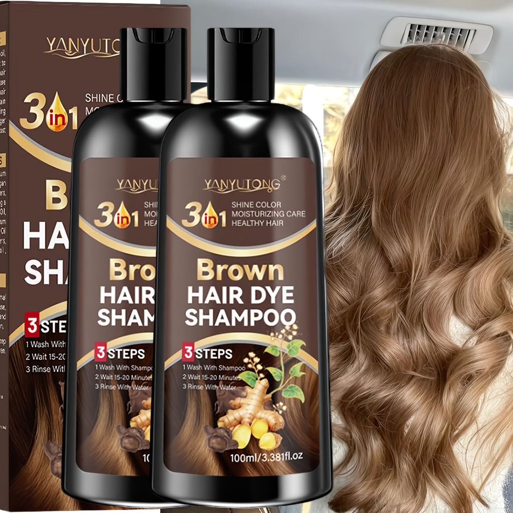 Set of Two, 3.38oz Brown Hair Dye Shampoo Enriched with Plant Extracts, Featuring Polygonum Multiflorum And Ginger Extracts, Provides Deep Moisture, Tames Frizz, Quickly Conceals Gray Hair, Gentle on Hair, Offers Long-Lasting Color