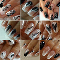 216pcs Elegant Press-On Nail Set in Black & White with Glitter Accents - Includes 3D Butterfly, Floral, And Fox Tail Designs, Medium Square Acrylic Nails for Women & - Comes with Jelly Glue & File, Fashion Nail Art|Elegant Nail Designs|Intricat