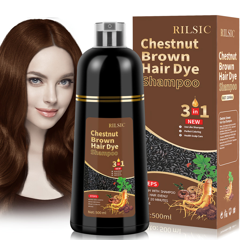 RILSIC 1pc Hair Dye Shampoo 3 IN 1 For Women & Men, Instant Hair Color, 100% Grey Hair Coverage, Plant Squalene Natural Hair Dye Coloring In Minutes (16.91oz)