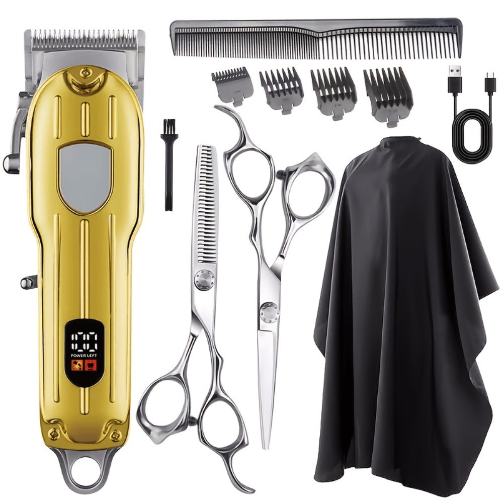 Professional Men's Hair Clipper Set with Digital Size Adjustment & USB- Clippers - Complete Kit with Scissors, 4 Limit Combs & Cleaning Brush - Barber Kit for Dad, Husband, (Ideal Gift)