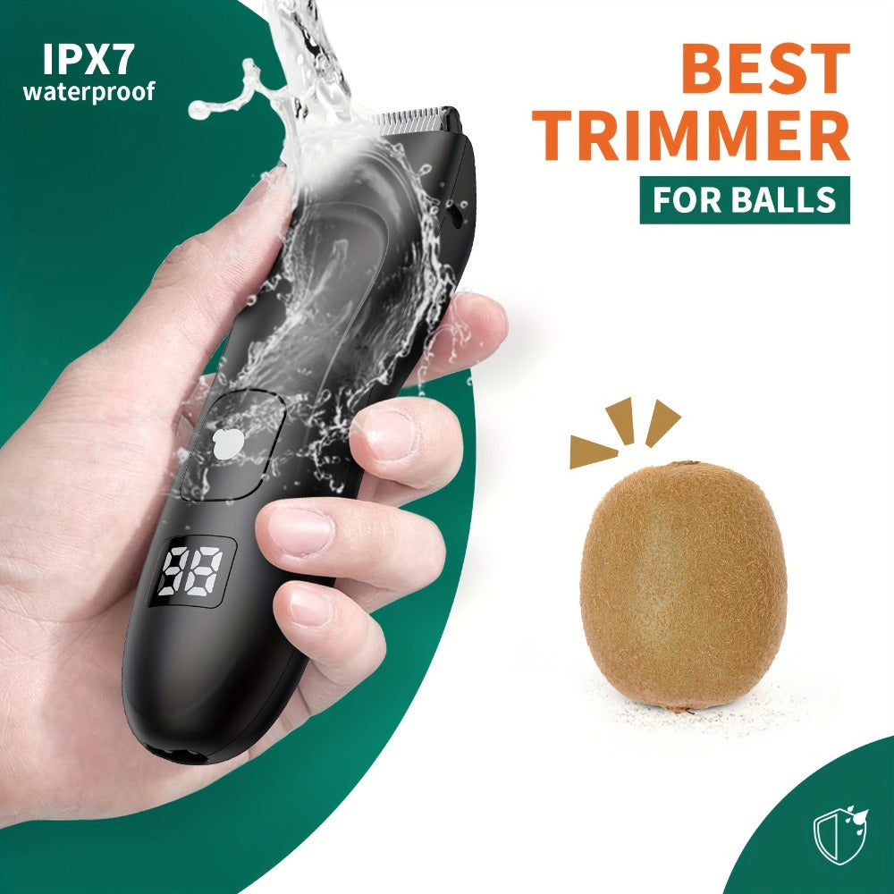 Ball Trimmer For Men - IPX7 Body Hair Trimmer, Ceramic Blade, LCD Battery Display, Replaceable Blade Head, Electric Groin & Pubic Shaver ES030