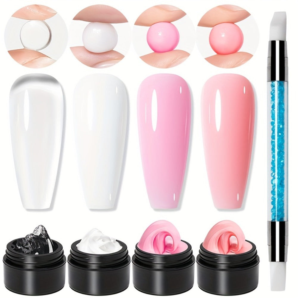Nail Extension Gel Kit 5pcs Solid Builder Gel for Nails Clear Nude Hard Gel Nail Sculpting Set with Flower Molds Sculpting Brush 3D Nail Art Rhinestone Gel Acrylic Nail Starter Kit for Women