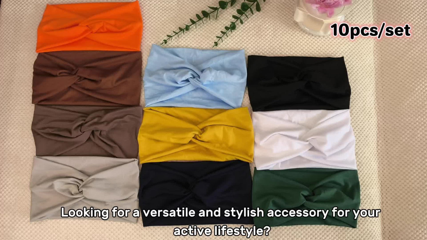 Stretchy Headbands 20pcs Bulk Soft Sweat-Wicking Sports Turban Bandanas for Women Men Non-Slip Elastic Knot Hair Wraps Breathable Solid Colors for Yoga Running Gym Workout Daily Fashion