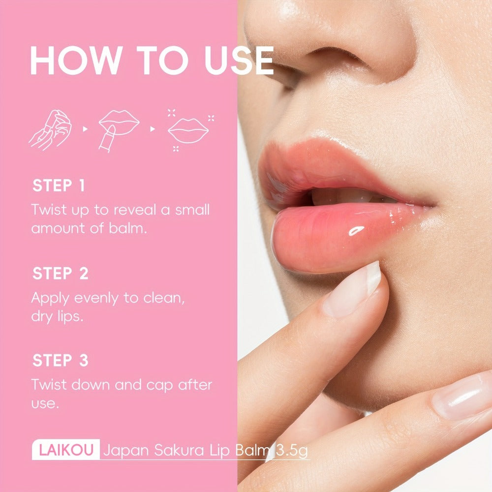 Set of 5 LAIKOU Sakura Lip Balms, Each Weighing 3.5G/0.12Oz, Featuring a Gentle Formula with Prunus Lannesiana Flower Extract, Suitable for Day And Night Use, Providing Moisturizing Lip Care, Convenient for Travel