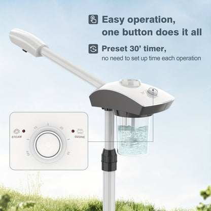 Professional Facial Steamer on Wheels Hot Mist Steam Machine Timer Preset Face Humidifier Home Salon Spa Pore Cleansing Skin Hydration Beauty Device Gift for Her