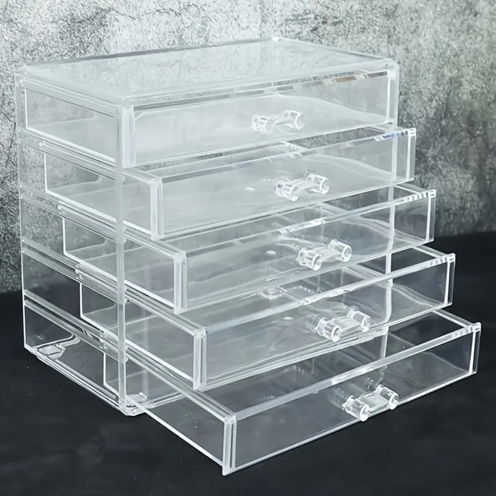 Elegant 3/5-Tier Clear Acrylic Cosmetic Organizer with Drawers - Dustproof Storage for Lipstick, Foundation, Brushes & Beauty Essentials - Perfect for Vanity, Bathroom & Office, Beauty Storage