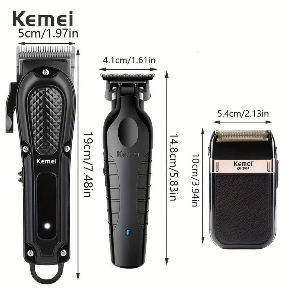 [Perfect Holiday Gift] Kemei Professional Men's Grooming Kit Hair Clipper Beard Trimmer And Reciprocating Shaver Available in Single 2pcs Or 3pcs Set Suitable for Home And Salon Use Perfect Holiday Gift for Dad