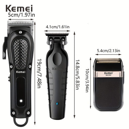 Hair Clipper & Beard Trimmer Set for Men — Kemei Professional Grooming Kit with Reciprocating Shaver, USB Rechargeable, Home & Salon Use, Gift for Dad (Set 1 / Set 2 / Style 1)
