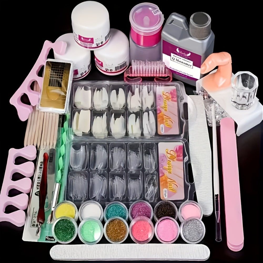Acrylic Nail Kit for Beginners 12 Color Glitter Acrylic Powder White Clear Pink Acrylic Powder Nails Extension Professional Nails Kit Acrylic Set Manicure Tools Acrylic Supplies for Women