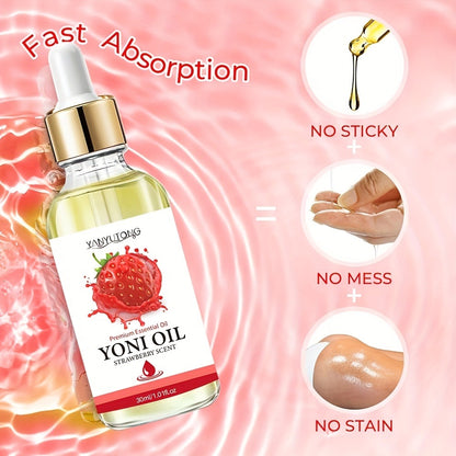 Yoni Wash Set for Women 4pcs Strawberry Scented Yoni Oil Yoni Soap Feminine Hygiene Bath Set pH Balance Odor Control Moisturizing Intimate Care Products