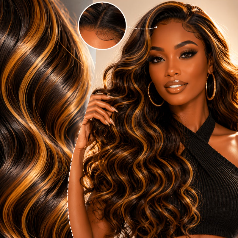Deep Brown with Light Golden Highlights African Kinky Curly Wig, 24 Inch Heat Resistant Synthetic Fiber 1 X 4 Inch Lace Front, Volumetric Elastic Curls Soft Shine Hairline Glueless Easy Wear, for Daily Casual Streetwear Photo Ready Women