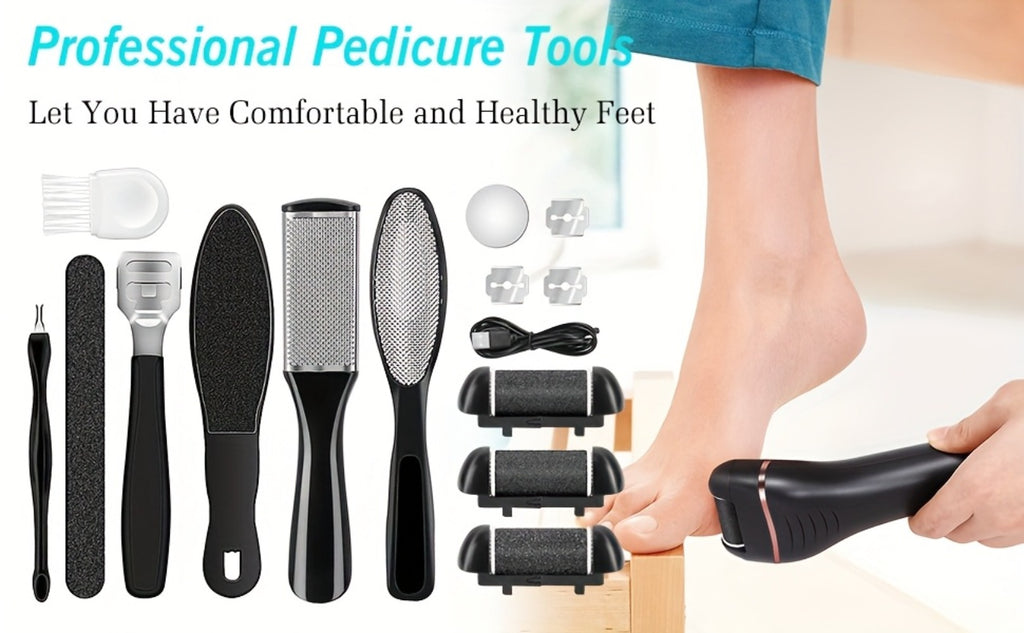 Electric Feet Remover, Rechargeable Portable Electronic Foot File Pedicure Kits, Foot Scrubber File, Professional Pedicure Tools, Foot Care for Dead Skin Ideal Gift, 14in1 3 Rollers Manicure Nail
