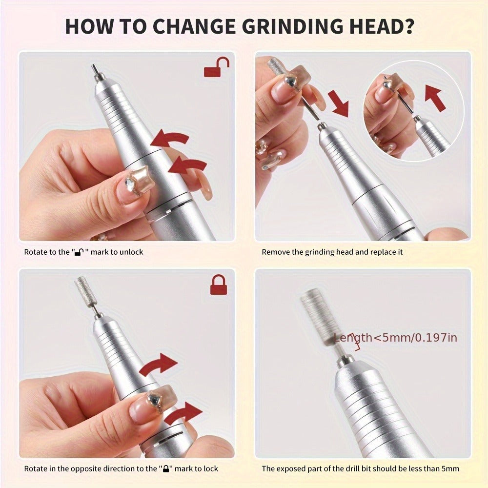 45000RPM Portable Electric Nail Drill Machine with LCD Display Nails Sander for Acrylic Gel Polish Rechargeable Nail Tool