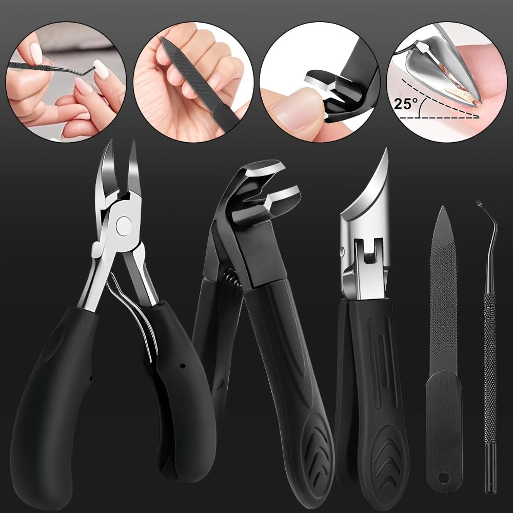 6pcs Set of Nail Clippers for Thick Toenails, Toenail Clippers for Ingrown Nails, Ultra-Wide Slanted-Nail Clippers, Heavy-Duty Ingrown Toenail Clippers, Toenail Lifters, Nail File, Large Nail Cutter for Men And Seniors