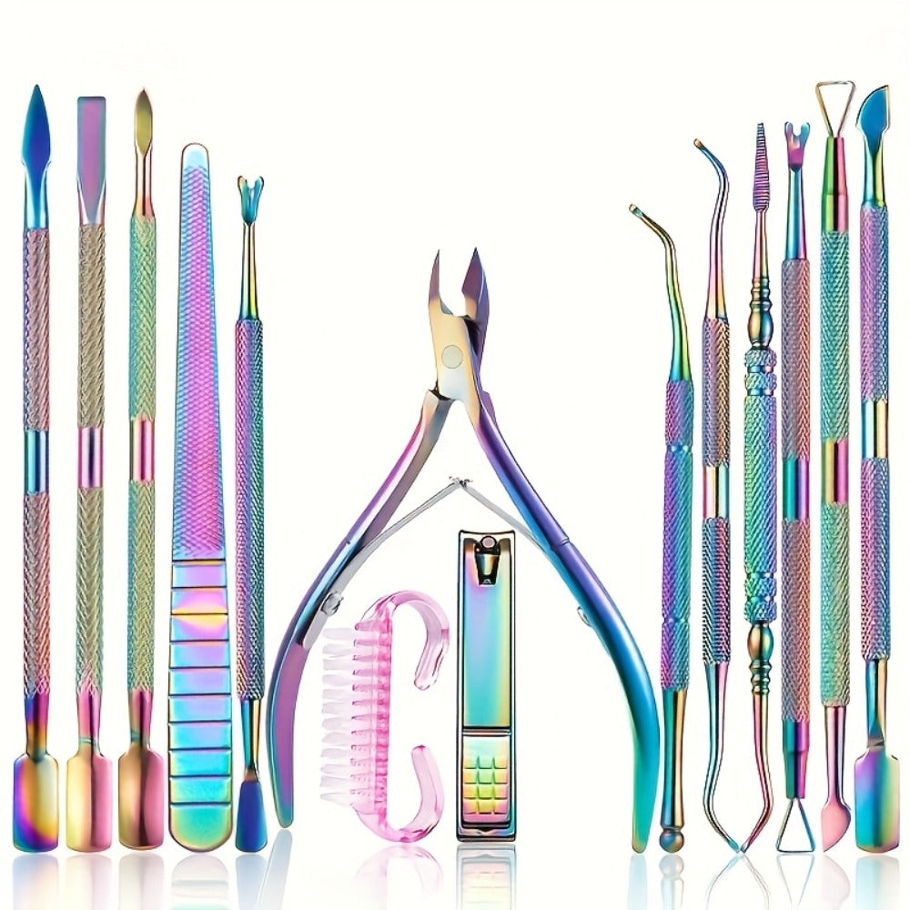 15pcs(Box Included) Professional Stainless Steel for nail Care -cuticle Nippers- Cuticle Pusher, for nail File, Gel Polish Remover, And Manicure Pedicure Tools For Nail Technicians- for nail Tech Must Haves