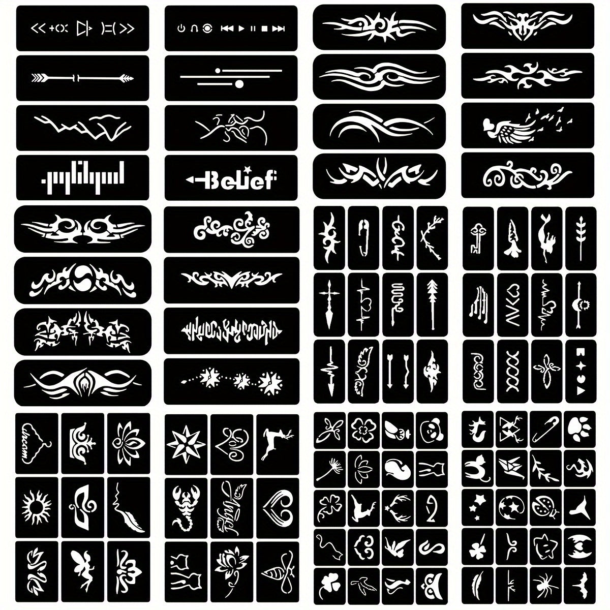 Temporary Tattoo Stencils Set 12 Sheets DIY Body Art Kit Hollow Design Templates for Arm Ankle Ear Waterproof Freehand Ink Paste Creative Home Tattoo Project Unisex