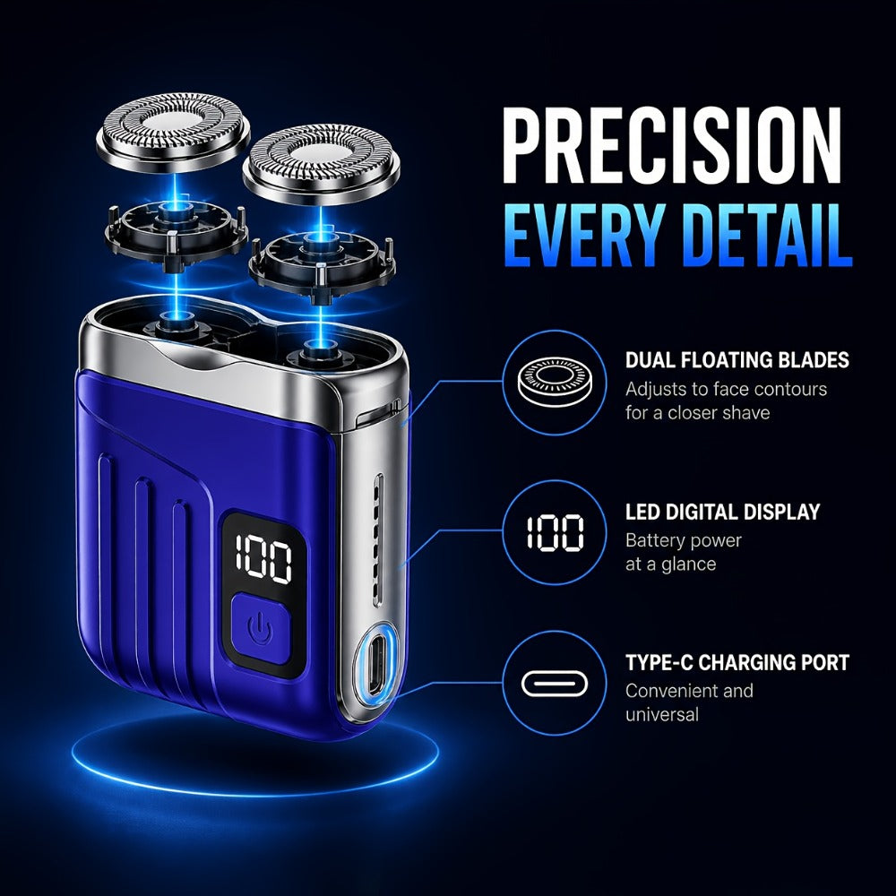 Electric Rotary Shaver for Men Portable Mini USB Rechargeable Dual Head Motor Pocket Size One-Button Operation Long Battery Life Travel Home Cordless Electric Razor Gift for Men