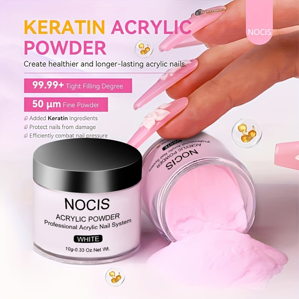 NOCIS 10G Acrylic Powder Collection, Expert Nail Art Package Including Monomer Liquid, Nail Brush, Forms, Dappen Dish, Odorless, Gift Package for Salon-Standard Manicures