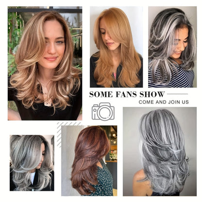 Grey Wig for Women Long Layered Silvery Wavy Synthetic Wig with Highlights 18 Inch Rose Net Cap Beginner Friendly Natural Look Daily Wear Party Cosplay