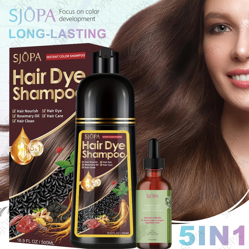 Hair Dye Coloring Shampoo 5-in-1 Upgraded - SJOPA Hibiscus Oil, Squalane & Glycerin, Quick Color & Nourishing, Gentle Skin-Safe, 12 Shades, 16.91oz