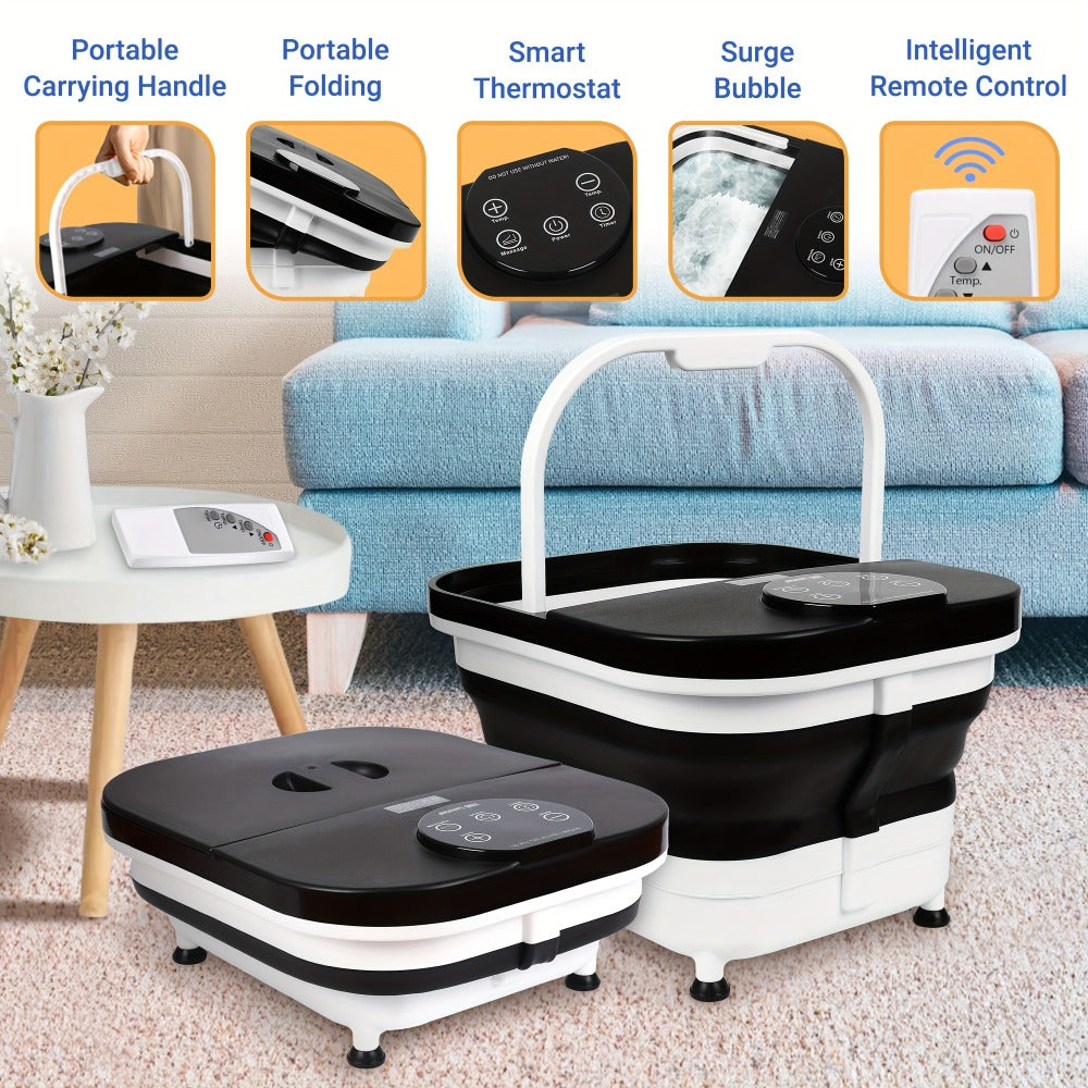 Foldable Foot Spa Bath, Space Saving, Function, 20 Massage Rollers, Touchscreen Temperature Display, Remote Control for Temperature & Time, Shower Sprayer, Ideal Heartfelt Gift for Mother's Day, Black & Gray
