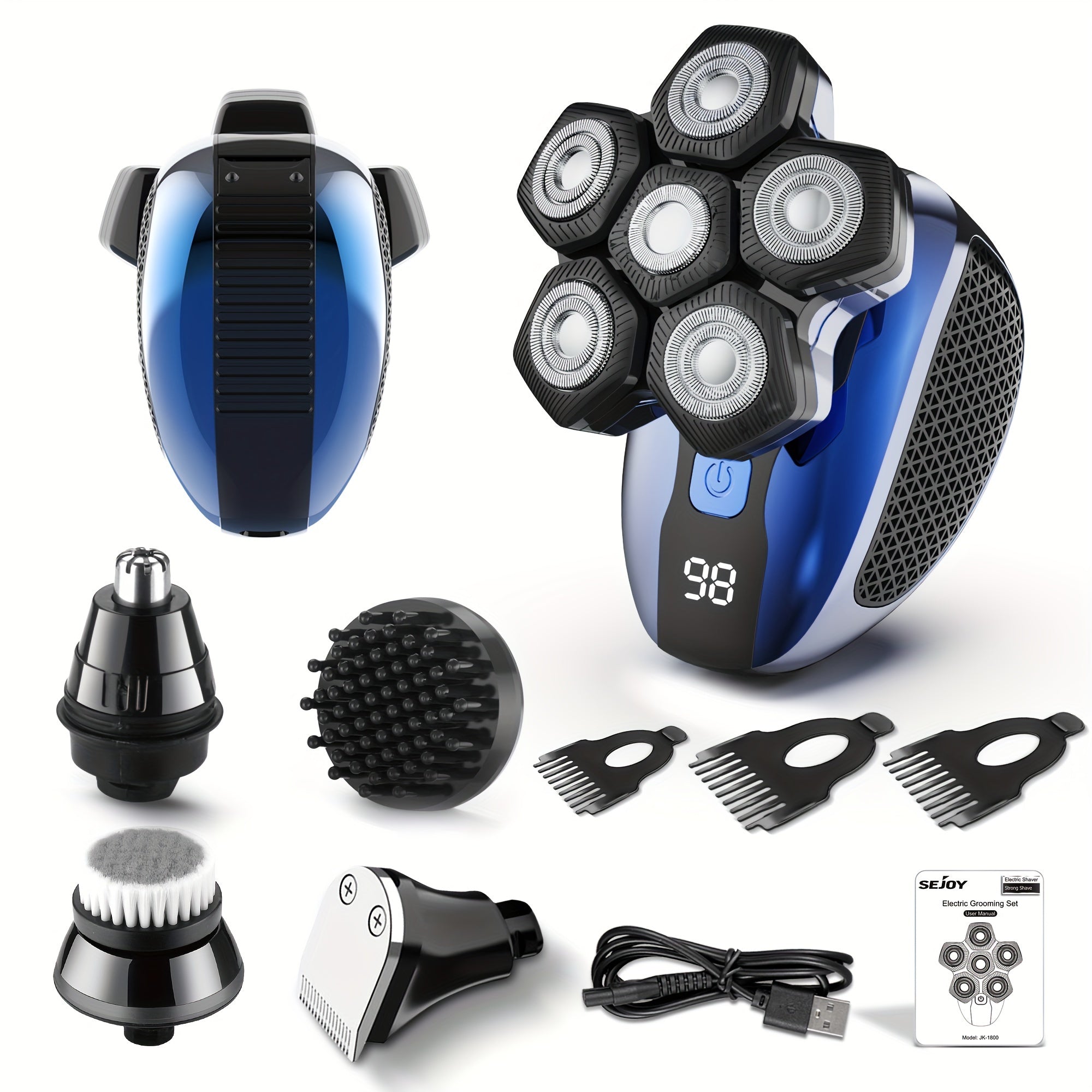7D Electric Shaver for Bald Men - 7 Floating Heads, Nose Hair Trimmer & Facial Cleaning Brush, 1.5H Fast Charging, Travel Lock, Rechargeable Men's Head Shaver Gift Set